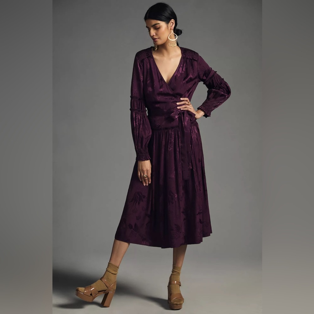 Current Air Long-Sleeve Wrap Midi Dress